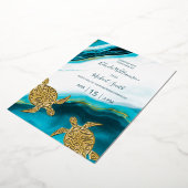 Gold Turtles Teal Ink Agate Wedding   Folieneinladung (Gedreht)