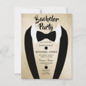 Gold Tuxedo Bow Krawatte Bachelor Party Einladung (Vorderseite)