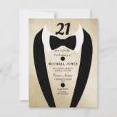 Gold Tuxedo Mens 21. Geburtstag Party Einladung (Vorderseite)