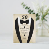Gold Tuxedo Mens 50. Geburtstagsparty Einladung (Stehend Vorderseite)