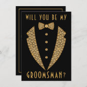 Gold Tuxedo wird mein Trauzeuge sein Einladung (Vorne/Hinten)