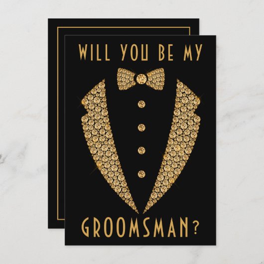 Gold Tuxedo wird mein Trauzeuge sein Einladung (Vorne/Hinten)