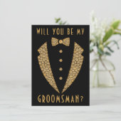 Gold Tuxedo wird mein Trauzeuge sein Einladung (Stehend Vorderseite)