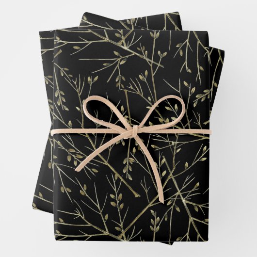 Gold Twigs auf schwarz Geschenkpapier Set (Beispiel)