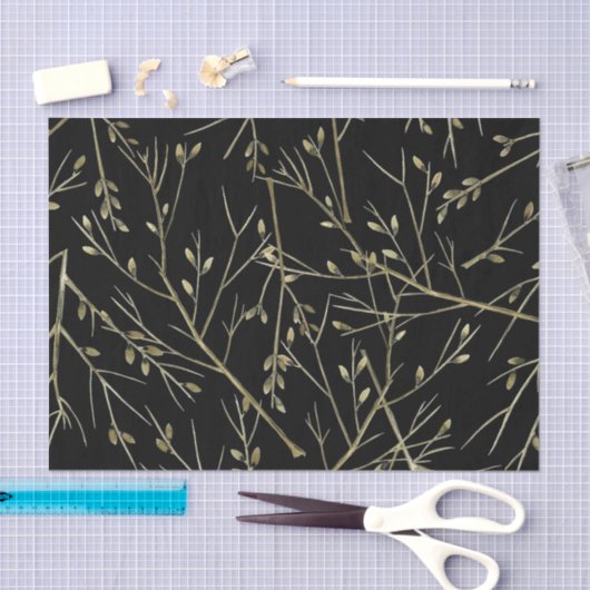Gold Twigs auf schwarz Seidenpapier (Handwerk)