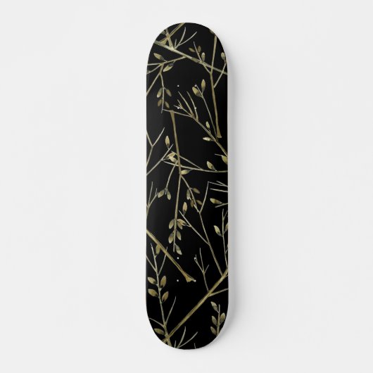 Gold Twigs auf schwarz Skateboard (Vorne)