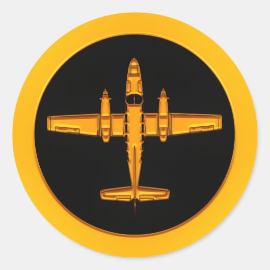Gold Twin Prop Flugzeug Runder Aufkleber (Vorderseite)
