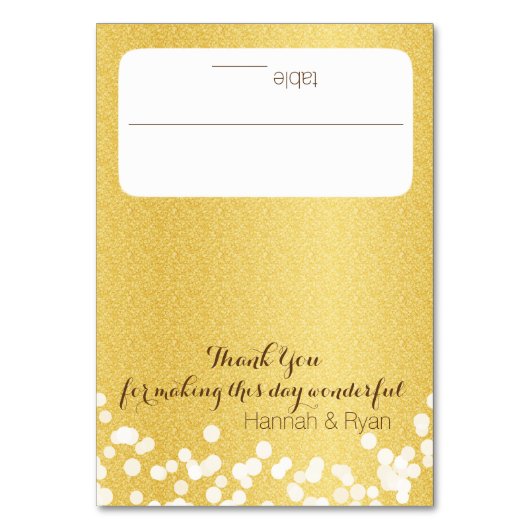 Gold Twinkle Lights Design Tischnummer (Vorderseite)