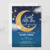 Gold Twinkle Little Star Dreamy Baby Dusche Einladung (Vorderseite)