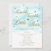 Gold Twinkle Stars & Blue Sky Clouds Baby Dusche Einladung (Vorderseite)