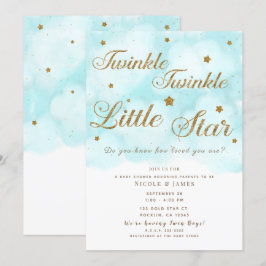 Gold Twinkle Stars & Blue Sky Clouds Baby Dusche Einladung