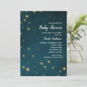 Gold Twinkle Stars Celestial Sky Baby Dusche Einladung (Stehend Vorderseite)