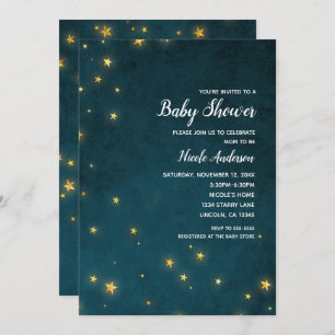 Gold Twinkle Stars Celestial Sky Baby Dusche Einladung