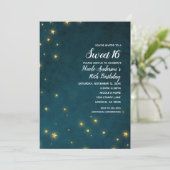 Gold Twinkle Stars Celestial Sky Sweet 16 Party Einladung (Stehend Vorderseite)