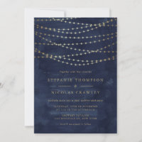 Gold Twinkle String Lights Wassercolor Blue Weddin