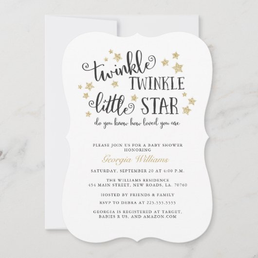 Gold Twinkle Twinkle Little Star Baby Dusche Einladung (Vorderseite)