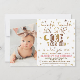 Gold Twinkle Twinkle Little Star Foto Geburtstag Einladung
