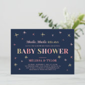 Gold Twinkle Twinkle Little Star Girl Baby Dusche Einladung (Stehend Vorderseite)