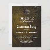 Gold Two Graduates Double Graduation Party 2025 Einladung (Vorderseite)