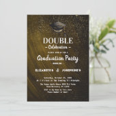 Gold Two Graduates Double Graduation Party 2025 Einladung (Stehend Vorderseite)