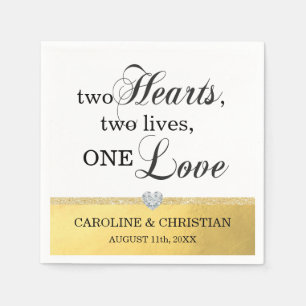 Gold Two Heart Two lebt eine Liebe Herzenshochzeit Serviette