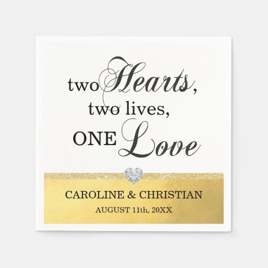 Gold Two Heart Two lebt eine Liebe Herzenshochzeit Serviette (Vorderseite)