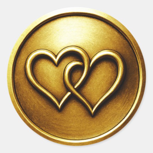 Gold Two Hearts Intertwined Wedding Runder Aufkleber (Vorderseite)