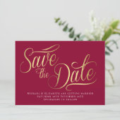 Gold Typo Modern Burgund Save the Date Card Einladung (Stehend Vorderseite)