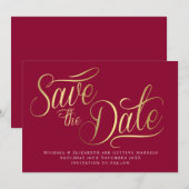 Gold Typo Modern Burgund Save the Date Card Einladung (Vorne/Hinten)