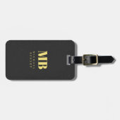 Gold Typografie Elegantes Monogram Black Leather Gepäckanhänger (Vorderseite horizontal)