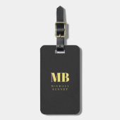 Gold Typografie Elegantes Monogram Black Leather Gepäckanhänger (Vorderseite vertikal)
