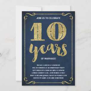 Gold-Typografie   Faux-Folie 10. Jubiläum Einladung