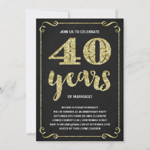 Gold-Typografie   Faux-Folie 40. Hochzeitstag Einladung