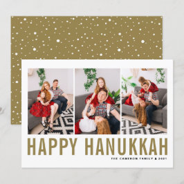 Gold Typografie Foto Collage Happy Hanukkah Feiertagskarte