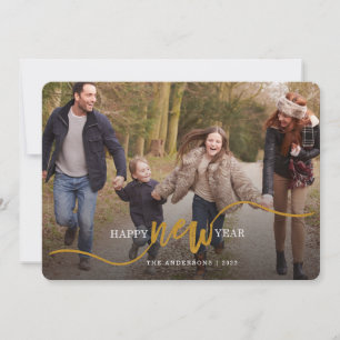 Gold Typografie Foto glücklich Neues Jahr Feiertagskarte