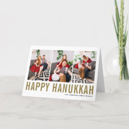 Gold Typografie Happy Hanukkah Foto Collage Feiertagskarte