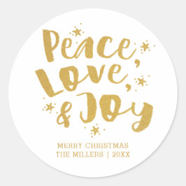 Gold Typografie Peace Liebe & Joliday Weihnachten Runder Aufkleber