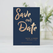 Gold-Typografie-Save the Date-Karte der Navy-Rose RSVP Karte (Stehend Vorderseite)