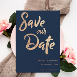 Gold-Typografie-Save the Date-Karte der Navy-Rose RSVP Karte