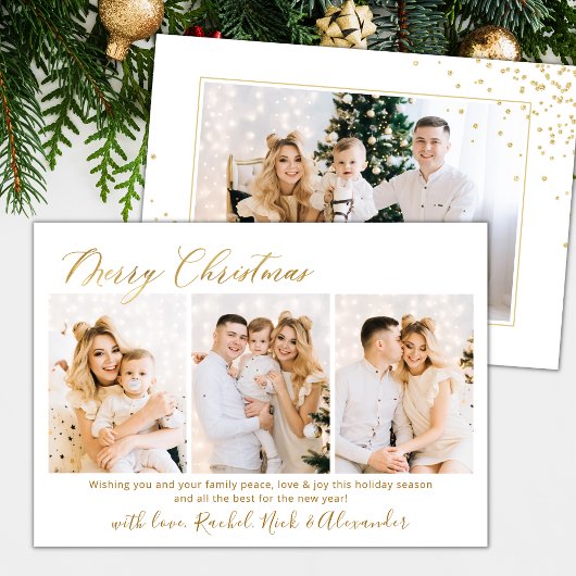 Gold Typografie Script 3 Multi-Foto Weihnachten