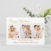 Gold Typografie Script 3 Multi-Foto Weihnachten (Stehend Vorderseite)