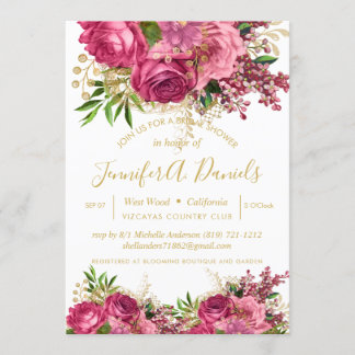 Gold Typografie Script Floral Rose Brautparty Einladung