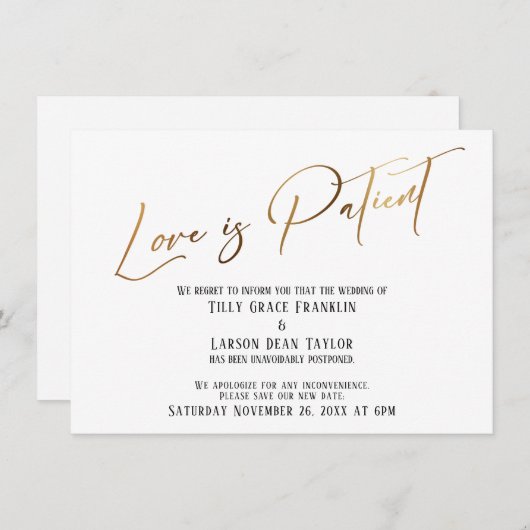 Gold Typografy Liebe ist die Patientenkarte für Ho Einladung (Vorne/Hinten)
