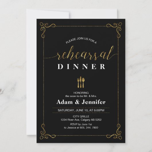 Gold Typografy Wedding Probe Dinner Card Einladung (Vorderseite)
