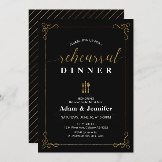 Gold Typografy Wedding Probe Dinner Card Einladung (Vorne/Hinten)