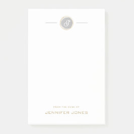 Gold Typography Gray Watercolor Monogram Name Post-it Klebezettel