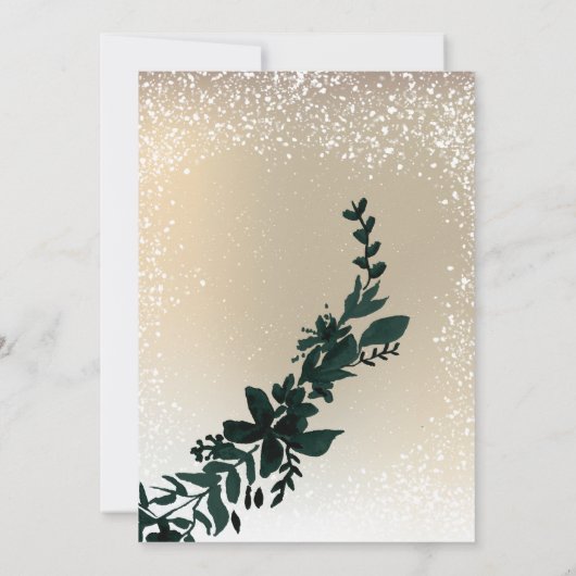 gold typography leaf snow elegant winter wedding save the date (Rückseite)