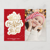 gold typography script christmas holiday postcard postkarte (Vorderseite)