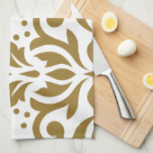 Gold u. Grau der Rolle-Damast-Kunst-I auf Weiß Geschirrtuch (Viertel Falte)