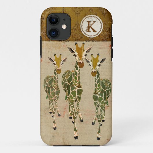 Gold-u. Jade-Giraffen-Damast-Monogramm iPhone Fall Case-Mate iPhone Hülle (Rückseite)